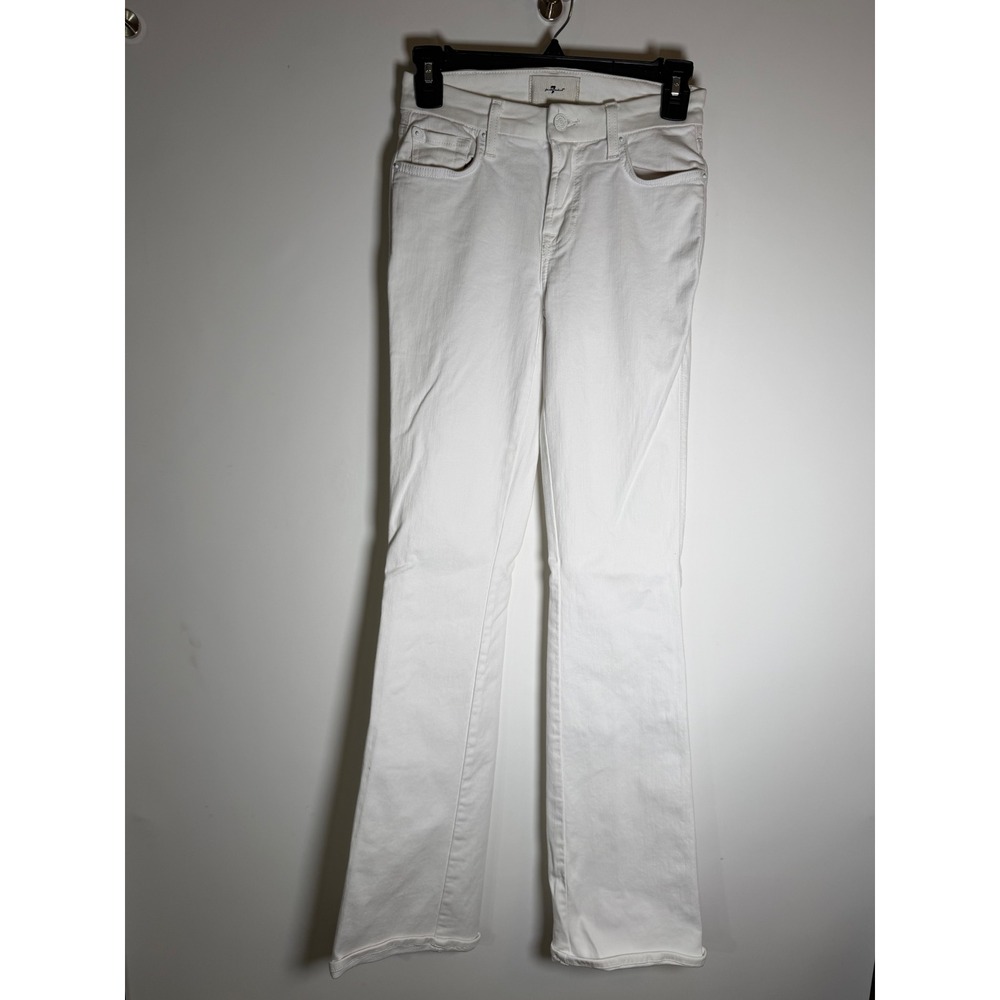 7 For All Mankind Women White Flare Jeans Size 24 High Rise Stretch Denim